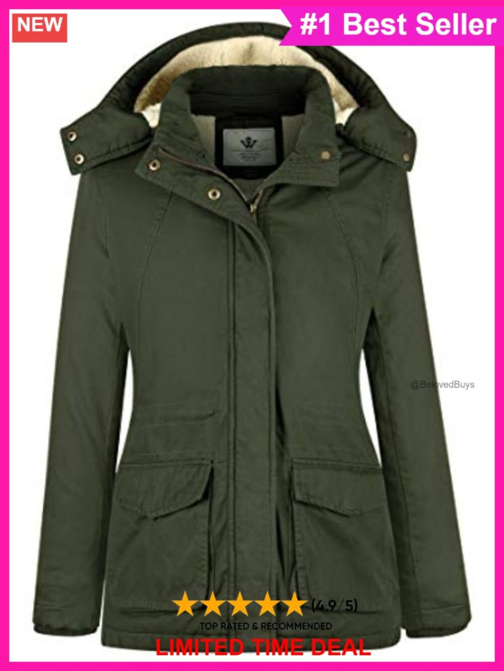 WenVen Sherpa Lined Hooded Parka Coat Anorak Winter Coat